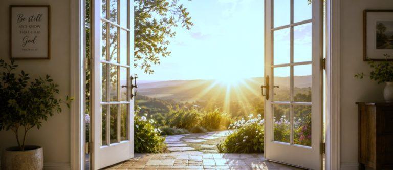 open door with sun shining in